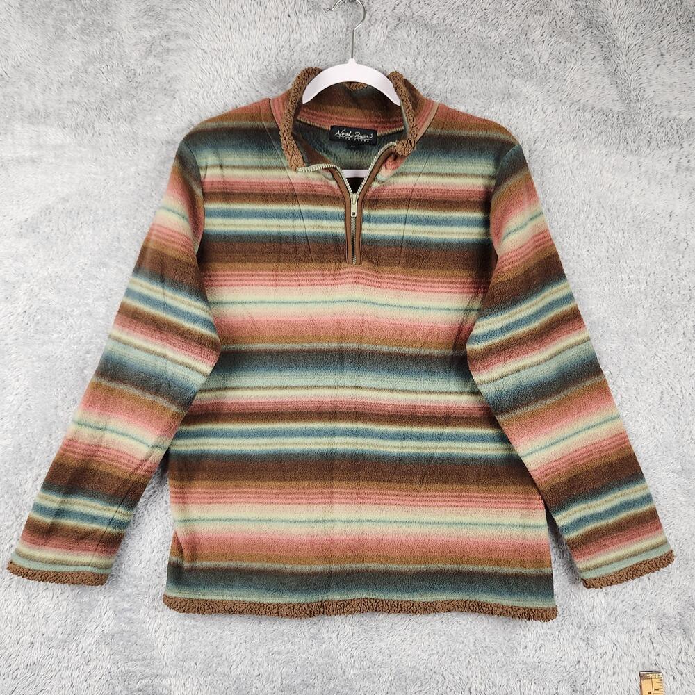 Rainbow Multicolor Sweater Mens Large Brown Striped Fleece 1/4 Zip Pullover Boho